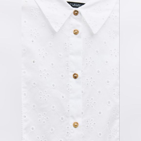 New 🤍Zara OPENWORK EMBROIDERY SHIRTWhite Sz Small 3353/358 Long SLEEVE Cotton - Picture 7 of 8